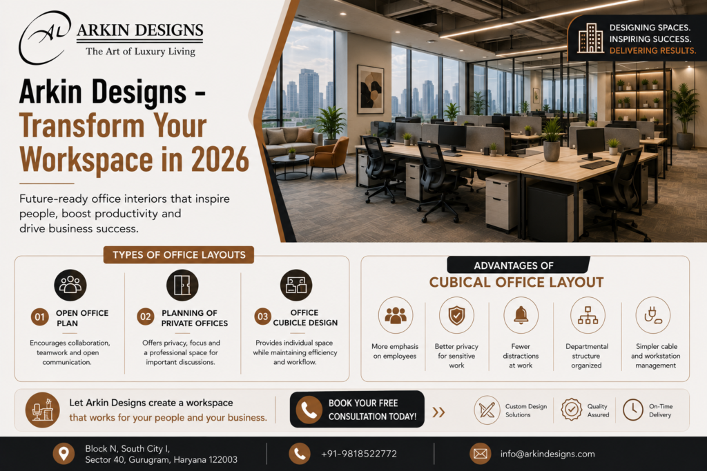 Best Office Layout Ideas for Productivity in 2026 | Arkin Designs Gurgaon