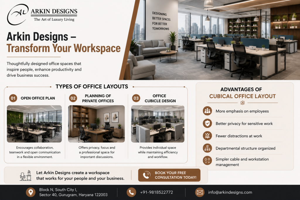 Best Office Layout Ideas for Productivity in 2026 | Arkin Designs Gurgaon