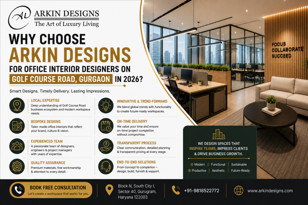 Why Choose Arkin Designs for Office Interior Designers on Golf Course Road Gurgaon in 2026 